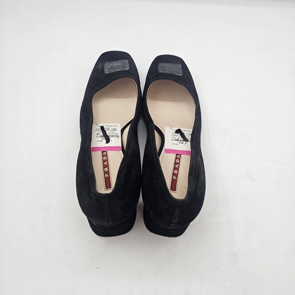 Prada Black Suede Block Heel Pumps Size 7.5 Narrow - Picture 5 of 11